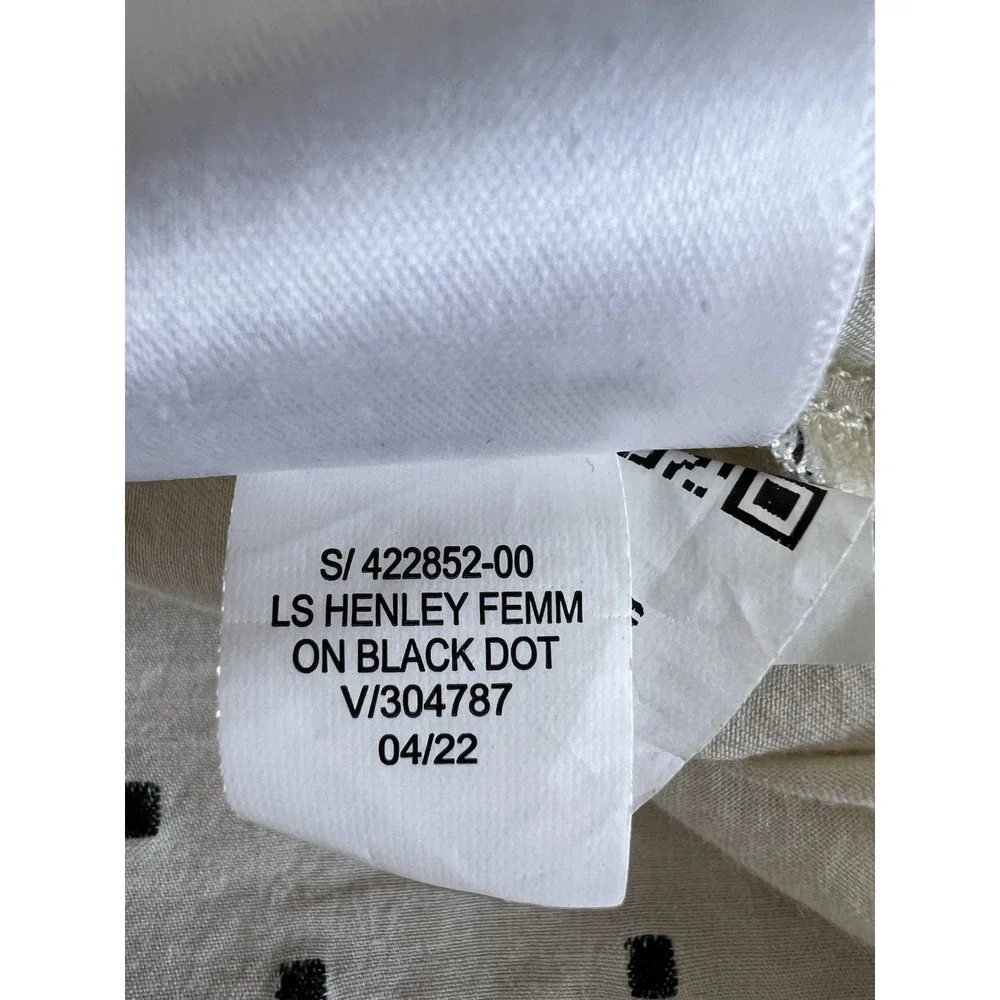 Old Navy Blouse Women's XL Tall Cream Black Swiss Dot Henley Long Sleeve Top